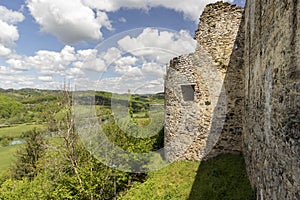 Famous Novigrad castle, above Dobra river, now ruined fortress from the times of famous croatian Frankopan family, used as the