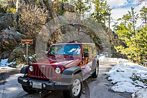 The famous off-road Jeep vehicle in Black Hills National Forest, South Dakota