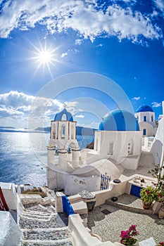 Famous Oia village on Santorini island in Greece