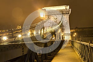 Famous old chain bridge in Budapest at night