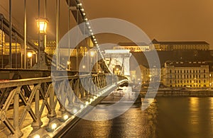 Famous old chain bridge in Budapest at night