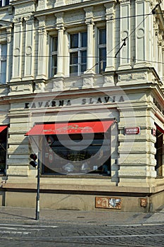 Famous old Czech coffee house Cafe Slavia, Prague