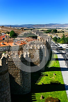 The famous old medieval city walls in Avila, Spain