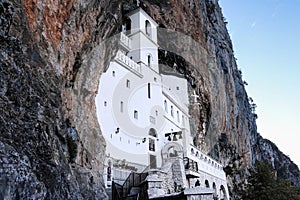 The famous old Orthodox monastery Ostrog high in the mountains. Shrine. Montenegro, Balkans.