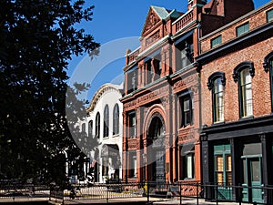 Famous old Savannah Cotton Exchange bilding in red brick