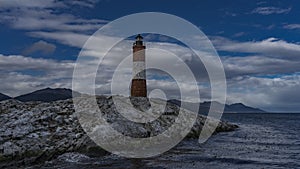 The famous old southernmost lighthouse Les Eclaireurs in the Beagle Channel.