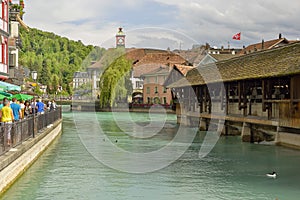 Famous old wooden bridge . Switzerland.