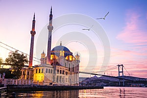 Famous Ortakoy Mosque at sunrise, Istanbul, Turkey