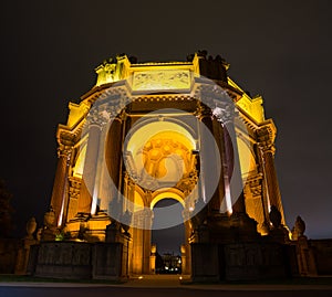 Famous Palace of Fine Arts in Marina, USA at night