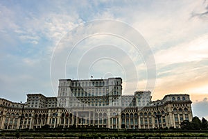 Famous Palace of the Parliament Palatul Parlamentului in Bucharest, capital of Romania photo