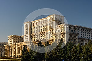 Famous Palace of the Parliament Palatul Parlamentului in Bucharest, capital of Romania photo