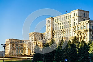 Famous Palace of the Parliament Palatul Parlamentului in Bucharest, capital of Romania photo