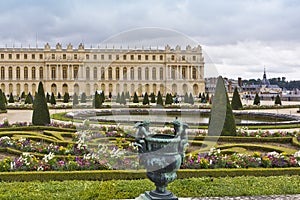 Famous palace Versailles with beautiful gardens