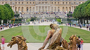 Famous palace Versailles with beautiful gardens timelapse.