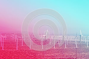 Famous palm springs california wind turbine farm classic retro pink green aqua coachella valley gradient photo overlay lens