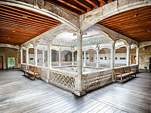 Famous Patio de la Casa de las Conchas, Salamanca, Spain