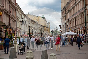 The famous pedestrian street in Moscow Old Arbat