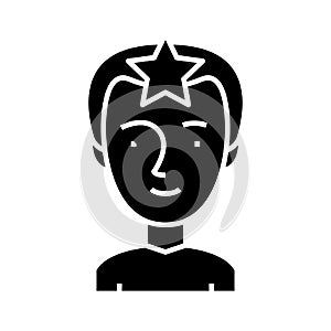 Famous person black icon, concept illustration, vector flat symbol, glyph sign.