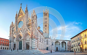 Famous Piazza del Duomo with historic Siena Cathedral, Tuscany, Italy