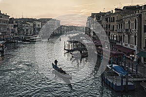 Famous picturesque romantic Venetian Grand Canal at the sunset, Venice - Italy