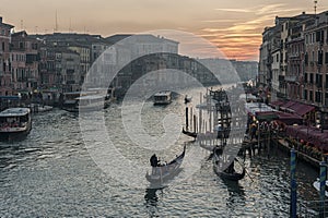 Famous picturesque romantic Venetian Grand Canal at the sunset, Venice - Italy