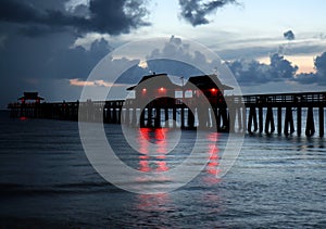 Famous Pier with Sunset Sky right after Sunset in Naples, Florida