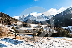 Famous place of the world, Santa Maddalena village with magical Dolomites mountains in background