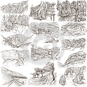 Famous places, landscapes and sceneries - freehands, originals