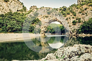 Famous pont d'arc at the ArdÃ¨che in France.