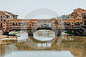 The famous Ponte Vecchio bridge. Florence, Italy. The concept of tourism, recreation