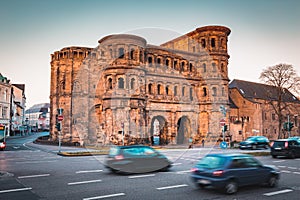 Famous Porta Nigra in Trier at sunrise, Rheinland-Pfalz, Germany photo