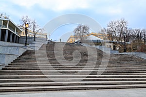 Famous potemkin steps with duke richelieu statue in Odessa, Ukraine