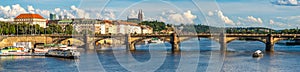 The famous Prague Bridges on a beautiful summer afternoon-panorama