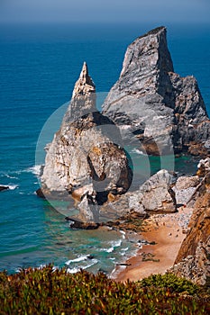 Famous Praia da Ursa Beach in day light, Sintra, Portugal, Europe