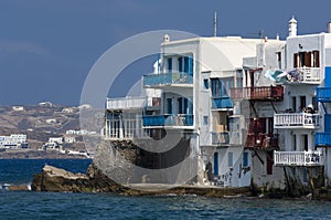 Famous and pretty buildings on the edge in Mykonos