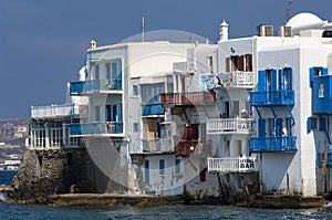 Famous and pretty buildings on the edge in Mykonos