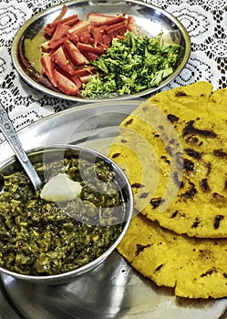 Famous punjabi cuisine - makki di roti and sarson ka saag