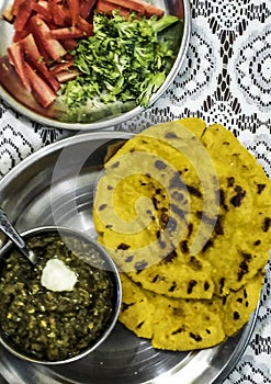 Famous punjabi cuisine - makki di roti and sarson ka saag