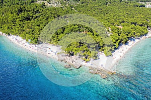 Punta Rata beach with azure sea in Brela, Dalmatia, Croatia photo