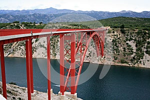 Famous red bridge over the Novigrad sea in Croatia