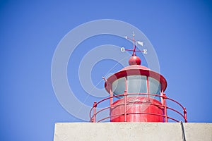 The famous red lighthouse of NazarÃ©, the place further to the west of Europe & x28;Portugal& x29;