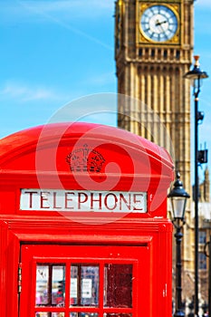 Famous red telephone booth in London