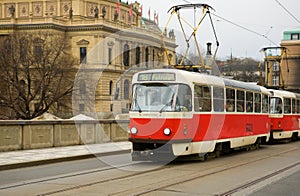 Famous red tram in Prague