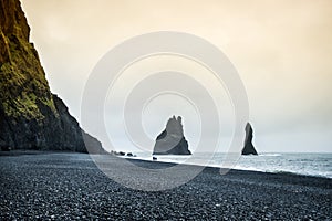 Famous Reynisdrangar rock formations at Reynisfjara Beach