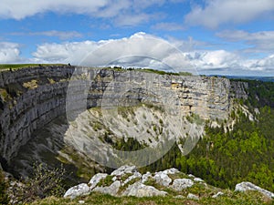 The famous rock arena of Creux du Van, the Swiss Grand Canyon.