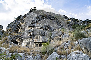 Famous rock-cut Lycian tombs in Myra (Demre), Turkey