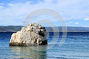 Famous rock in the sea between Baska Voda and Brela in Croatia