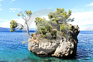 Famous rock in the sea between Baska Voda and Brela in Croatia