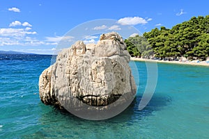 Famous rock in the sea between Brela and Baska Voda in Dalmatia, Croatia