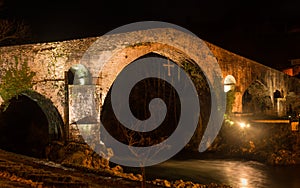 Famous Roman bridge in the city of Cangas de Onis, Asturias, Spa